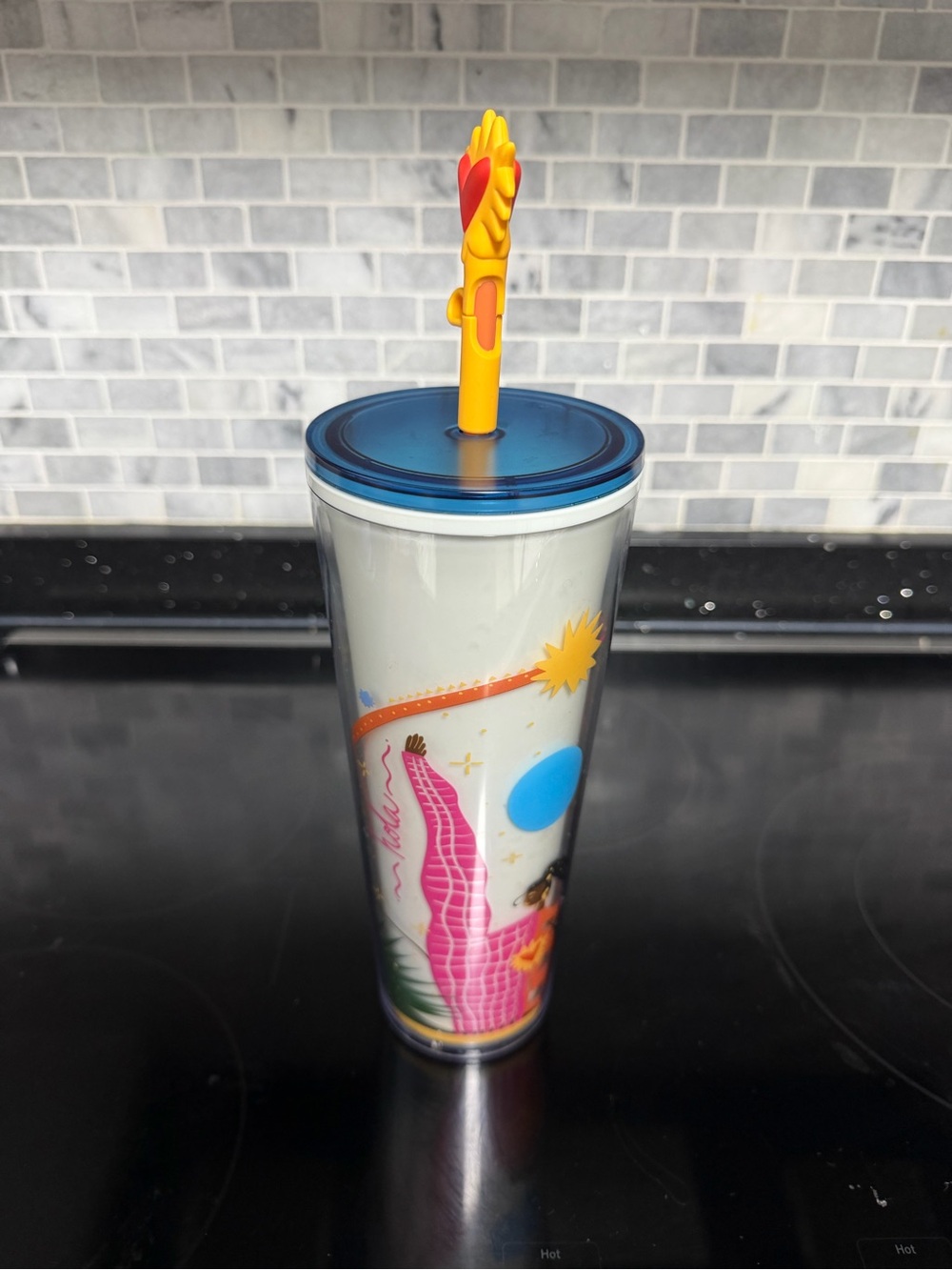 Starbucks x Manuela Guillen Tall Printed Tumbler with Blue Lid and Yellow Straw